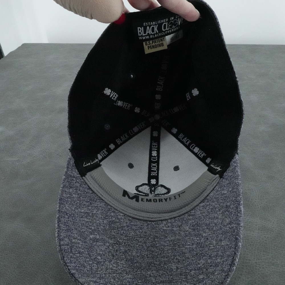 Black Clover Hat Cap Mens S/M Gray Stretch Performance Lucky Clover Golf - Picture 5 of 8